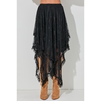 Black Lace Cascading Tiered High Waist Maxi Skirt - L thumbnail