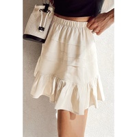 Beige Tiered Ruffled Hemline Elastic Waist Mini Skirt - M thumbnail