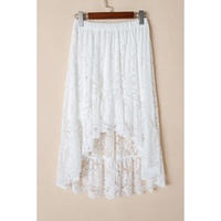 White Lace Ruffled High-low Hem Midi Skirt - L thumbnail