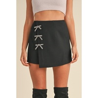Black Rhinestone Bow Wrap High Waist Mini Skirt - XL thumbnail