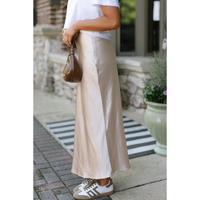 Jet Stream Satin Solid High Waist Maxi Skirt - L thumbnail