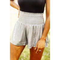 Azura Exchange Smocked High Waist Shorts with Metallic Sheen - L thumbnail