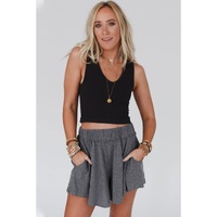 Gray Elastic Waist Culotte Shorts - S thumbnail