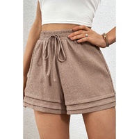 Straw Yellow Textured Tiered Edge High Waist Casual Shorts - XL thumbnail