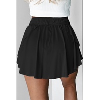 Black Drawstring High Waist Lined Tennis Skorts - M thumbnail