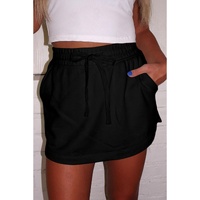 Black French Terry Drawstring Mini Skort with Pockets - S thumbnail