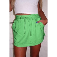 Light Green French Terry Drawstring Mini Skort with Pockets - S thumbnail