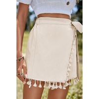 Apricot Tassel Trim Wrap Knot Side Bohemian Style Mini Skort - M thumbnail