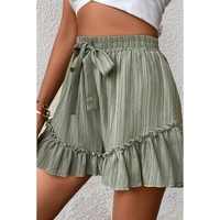 Laurel Green Textured Tie Waist Ruffle Hem Shorts - S thumbnail