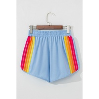 Beau Blue Color Block Stripes Elastic High Waist Active Shorts - L thumbnail