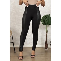 Black Leather Panel Patchwork High Waist Leggings - XL thumbnail