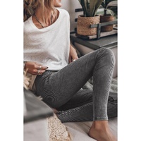 Dark Grey Vintage Wash Ribbed Leggings - L thumbnail