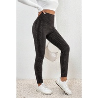 Dark Grey Wide Waistband Ribbed Textured Knit Leggings - S thumbnail