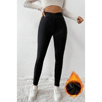Black Crossed Waist Seamed Leg Thermal Leggings - M thumbnail