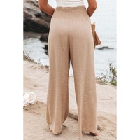 Azura Exchange Smocked High Waist Wide Leg Pants in Khaki - S thumbnail