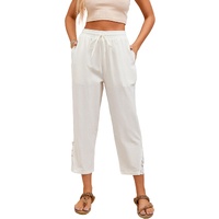 Azura Exchange Lace Splicing Drawstring Casual Cotton Pants - S thumbnail