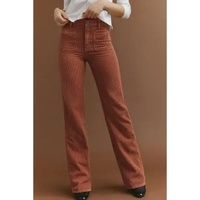 Brown High Waist Square Pockets Corduroy Pants - XL thumbnail