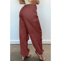 Mineral Red Solid Color Drawstring Waist Wide Leg Cargo Pants - XL thumbnail