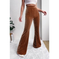 Chestnut Solid Color High Waist Flare Corduroy Pants - L thumbnail