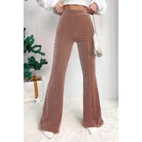 Dusty Pink Solid Color High Waist Flare Corduroy Pants - L thumbnail