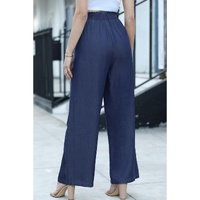 Sail Blue Side Pockets Frilled Smocked High Waist Wide Leg Jeans - S thumbnail