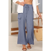 Dark Grey Drawstring Frilled Waist Wide Leg Utility Trousers - L thumbnail