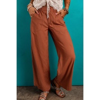 Red Dahlia Elastic Waist Pocketed Casual Straight Leg Pants - S thumbnail