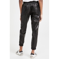 Black Faux Leather Ankle Smocked Waist Drawstring Joggers - L thumbnail