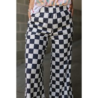 Black 2-Tone Checked Print High Waist Wide Leg Pants - L thumbnail