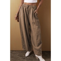 Desert Palm Cotton Linen Drawstring Waist Wide Leg Pants - M thumbnail
