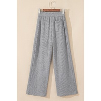 Gray Waffle Knit Drawstring High Waist Wide Leg Pants - M thumbnail