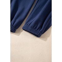 Navy Blue Solid Color Fleece Lined Drawstring Waist Joggers - L thumbnail