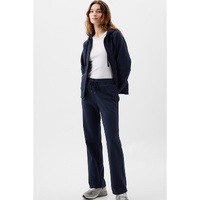 Navy Blue Solid Color Drawstring Waist Casual Straight Pants - L thumbnail