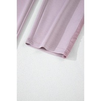 Orchid Petal Drawstring Waist Satin Stripe Patch Straight Leg High Waist Pants - L thumbnail