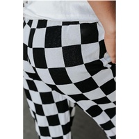 Black Checkerboard Elastic Waist Pocketed Joggers - M thumbnail