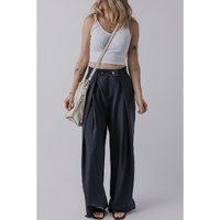 Dirty blue Dual Buttoned High Waist Pleated Wide Leg Pants - L thumbnail