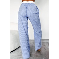 Sky Blue Stripe Wide Leg Buttoned Lace up Elastic High Waist Pants - XL thumbnail