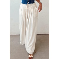 White Casual Tie Waist Pleated Wide Leg Pants - XL thumbnail