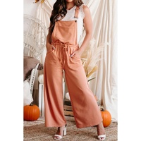 Orange Pocketed Drawstring Wide Leg Overalls - L thumbnail