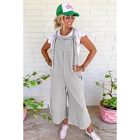 Light Grey Textured Self-Tie Strap Wide-Leg Overalls - L thumbnail