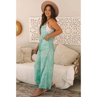 Moonlight Jade Printed Bib Wide Leg Overalls - L thumbnail
