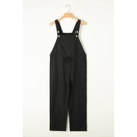 Black Drawstring Buttoned Straps Cropped Overall - S thumbnail