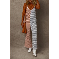 Yellow Stripe Two Tone Contrast Spaghetti Strap Backless Overall - S thumbnail