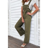 Jungle Green Solid Color Buttoned Straight Leg Overall - M thumbnail
