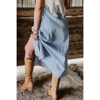 Mist Blue Fully Buttoned Long Denim Skirt - XL thumbnail
