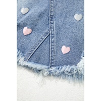 Beau Blue Shimmer Heart Pattern Distressed Denim Mini Skirt - S thumbnail