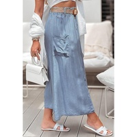 Beau Blue Buttoned Front High Waist Side Pockets Denim Maxi Skirt - M thumbnail