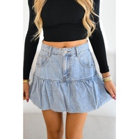 Myosotis Bubble Hem Denim Mini Skirt - L thumbnail
