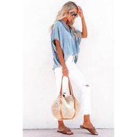 Azura Exchange V Neck Oversized Denim Blouse - L thumbnail