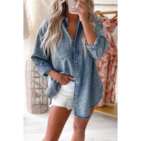 Sky Blue Vintage Washed Chest Pocket Denim Shirt - M thumbnail